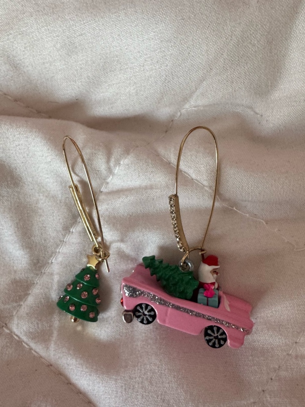 Betsey Johnson Santa Claus car and Christmas tree earrings